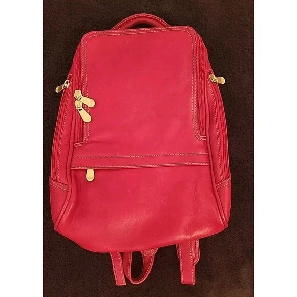 Le Donne Red Leather Mid Size Woman's Backpack/Purse Colombian Leather Bag - Picture 3 of 8